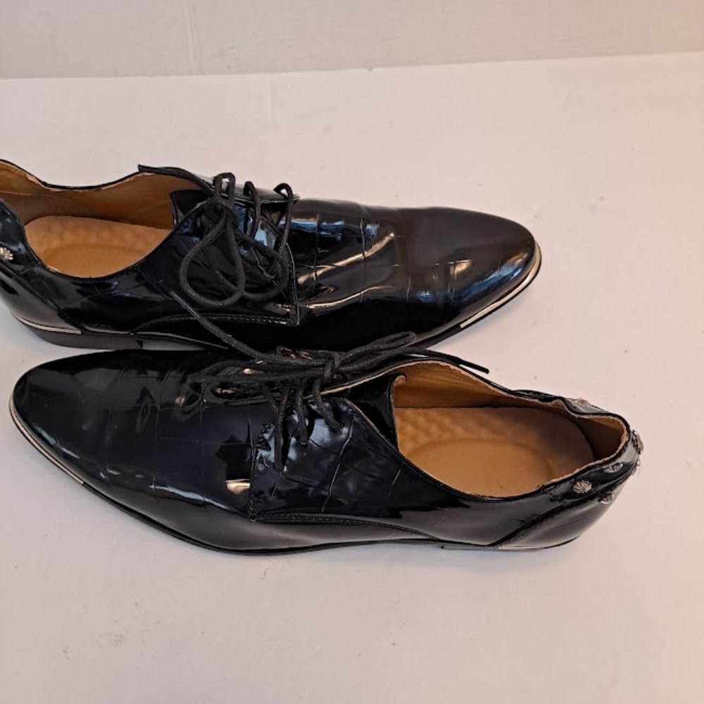 Mens Patent Leather Croc Embossed Shoes Gold Details/Trim/Studs Size 46 … - Picture 14 of 16